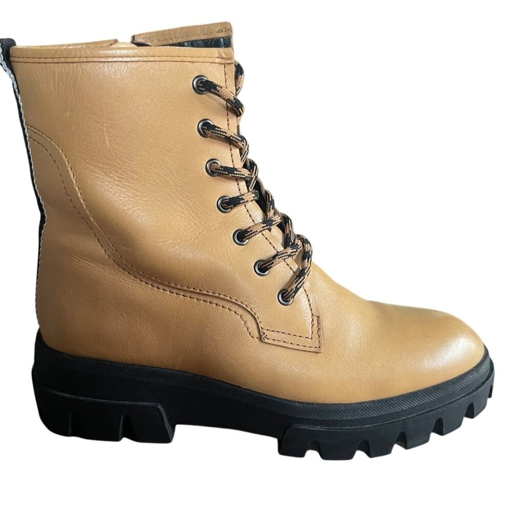 Franco Sarto Robbie Leather Lace Up Ankle Combat Boots in Camel Brown Womens 7.5